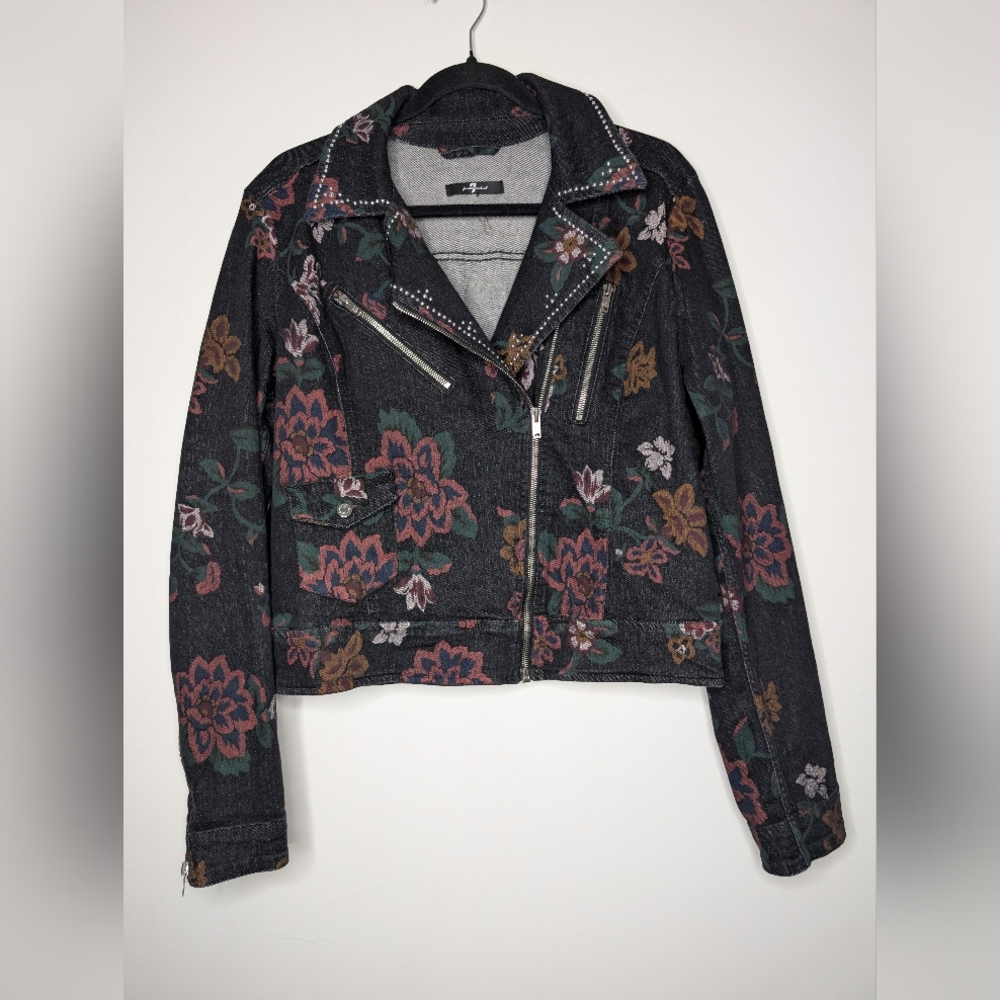 7 For All Mankind Floral Denim Jacket - Black and Multicolor